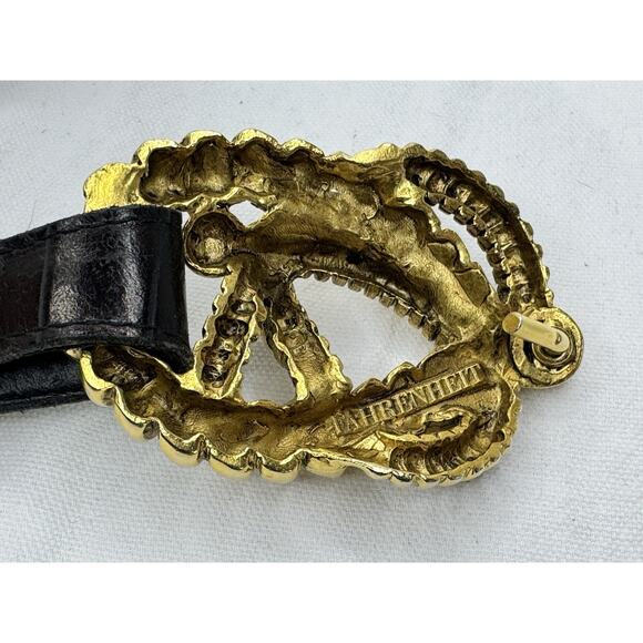 FAHRENHEIT NY Connie Bates Belt Abstract Buckle Brown Black Leather Faux Croc main image 6